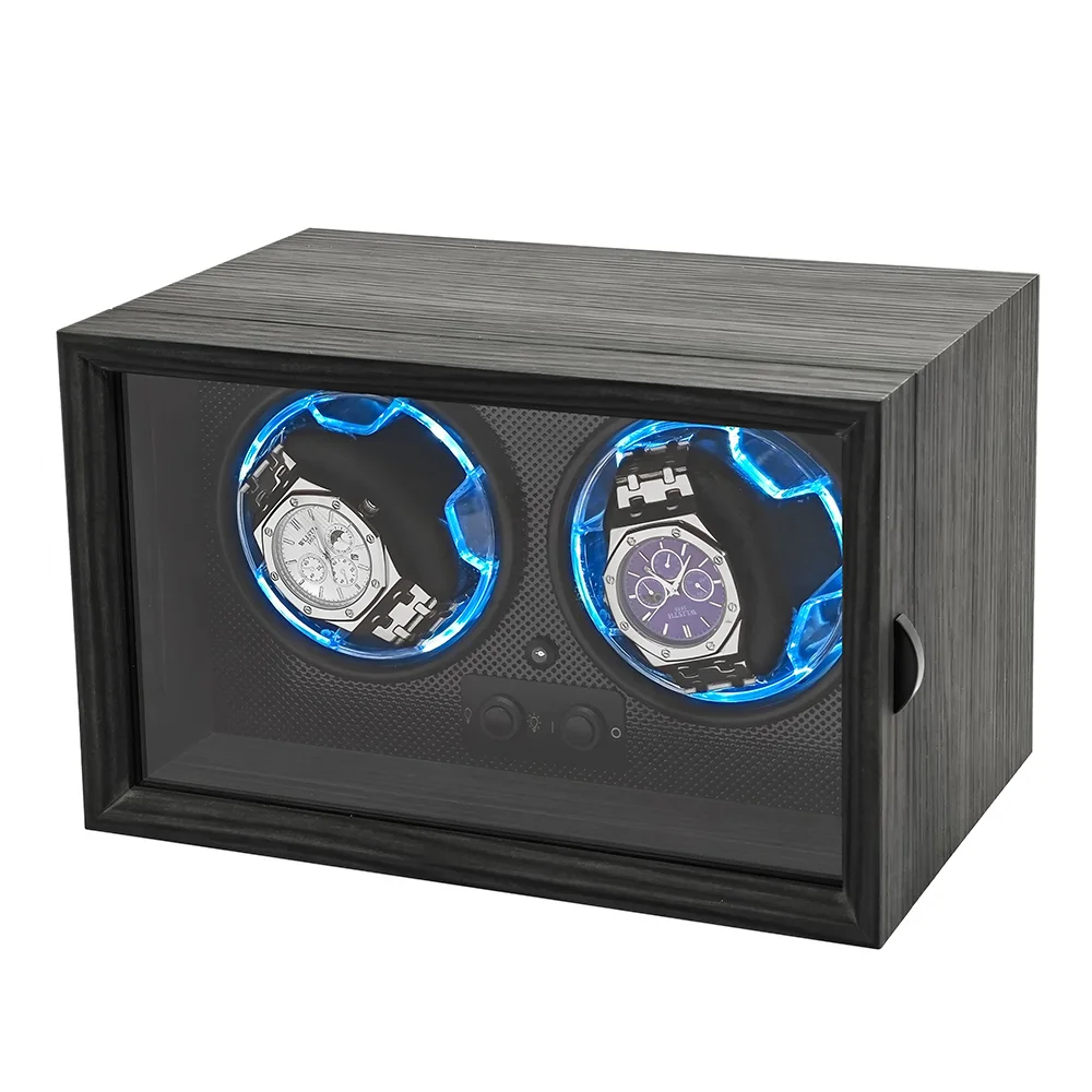 Luxury 2 Slot Mechanical Watch Motor Box Active Silent Rotating Safe Watch Winder Box with Led Light