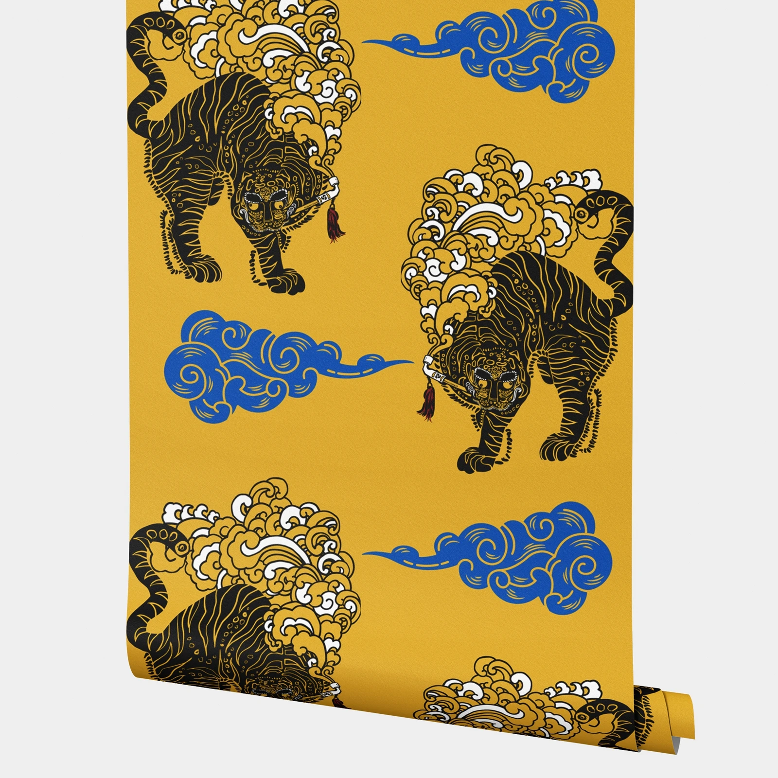 Whimsical Animal Peel and Stick Wallpaper,Playful Tiger Wallpaper on Yellow Background,Charming Cartoon Kids Wallpapers,50*300cm
