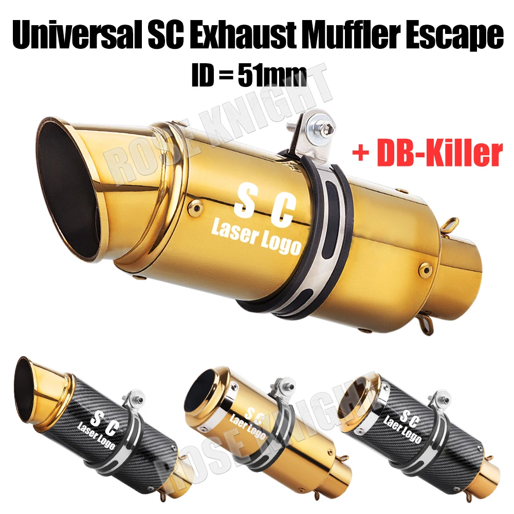 

51mm Universal Golden SC Motorcycle Exhaust Muffler Escape for Moto GP-project Racing Exhaust Tailpipe Modified With Silencer