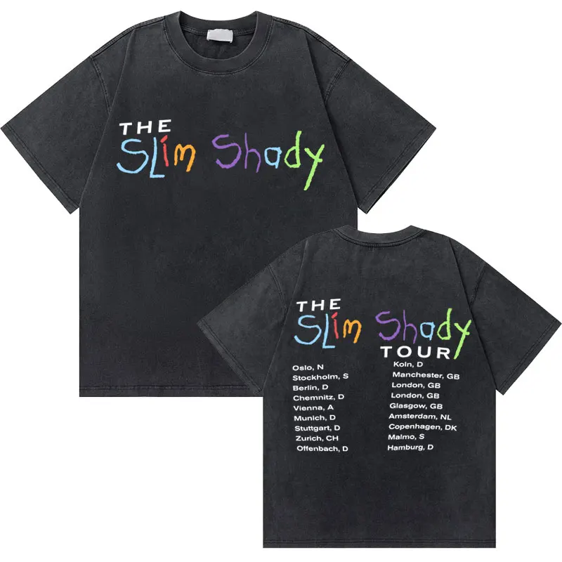 Washed Vintage Rapper Eminem Slim Shady Tour Cool Unisex Tshirt Male Hip Hop Rap Punk Style T-shirts HipHop Oversized T Shirts