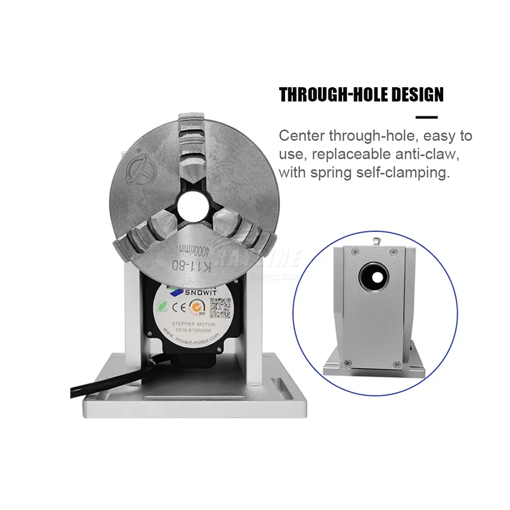 CNC Three Chuck Laser Marking Machine Rotary Axis for Fiber CO2 Laser Marking Machine Engraving Welding Dia.80/100/125mm