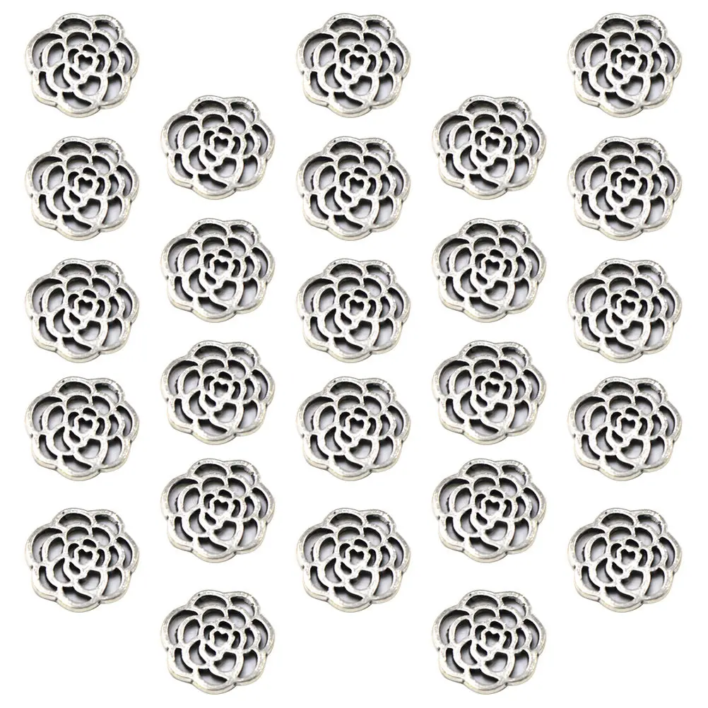 50Pcs Vintage Rose Flower Pendant Charms Alloy Jewelry Making DIY Set for Necklace Bracelet Earrings Keychain Anklet Sweater