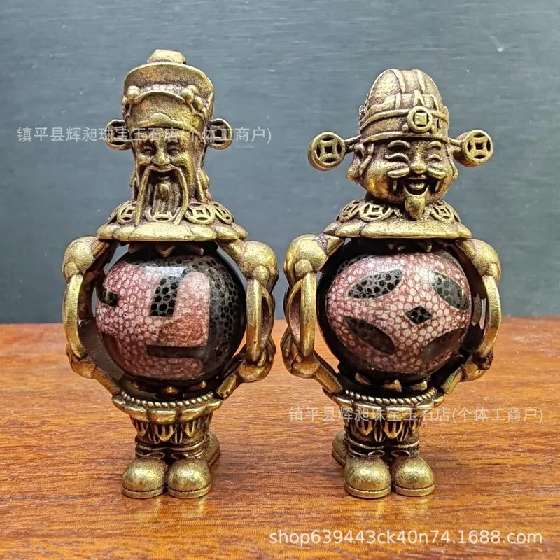 Antique Tibetan-Style Double-Sided Copper Inlaid With And Eye Beads, A Decorative Piece God Of