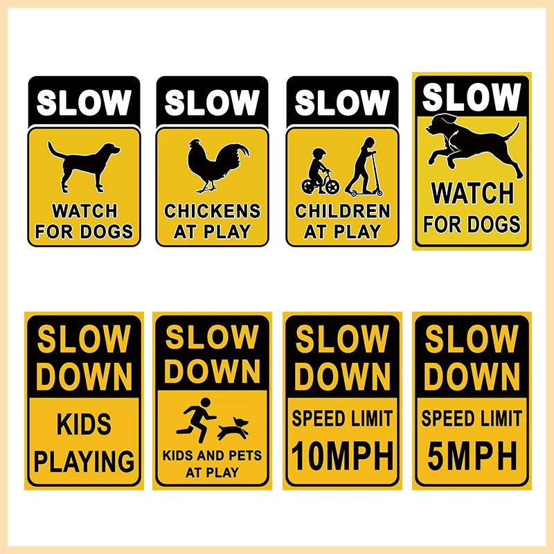 Vintage „Slow Down“ Metallschild, Retro Sicherheitswarnung Wandkunst Deko, Spielbereichs-Plakette für Kinder und Haustiere für Zuhause, Nachbarschaft, Einfahrt