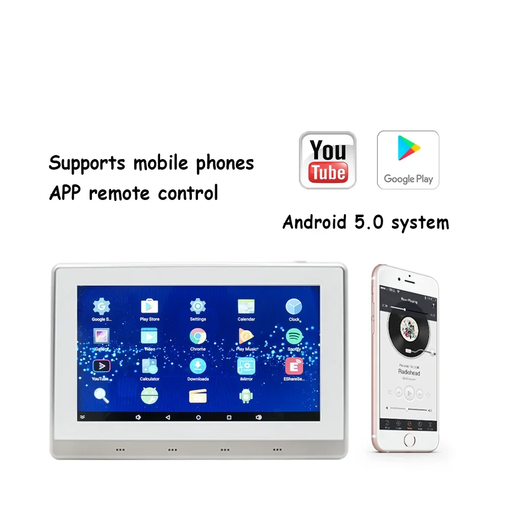 Smart 7 inch Touch Screen Wall Amplifier WIFi Bluetooth Android System Home theater Metal frame 8 Channel*25W Music Panel