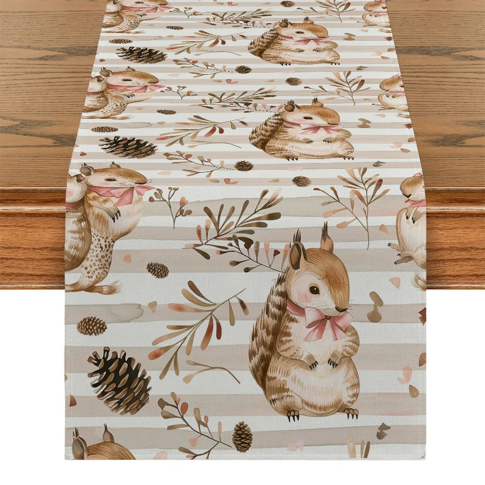 Squirrel Pine Cone Line Leaves Table Runners Dresser Table Decor Reusable Kitchen Dining Table Runner Party Decor