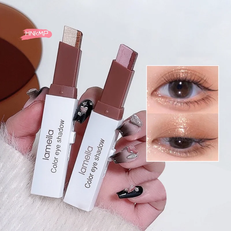 قلم ظلال عيون مزدوج اللون مقاوم للماء لامع، أداة مكياج عيون لامعة تدوم طويلاً لعشاق التجميل الكسول