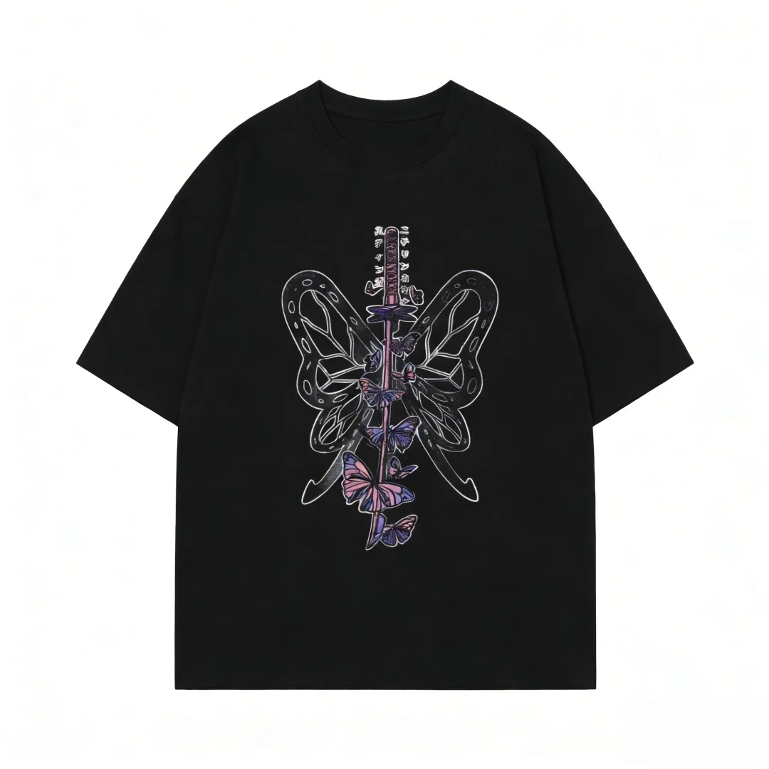 2026 Hot Sale Anime Butterfly Sword T-Shirt Cotton Tee Men Women Streetwear Top Harajuku Graphic Summer Fashion Short Sleeve Top