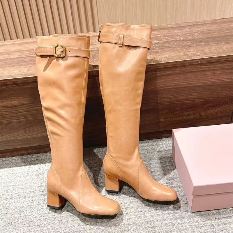 نجمة نمط خمر حزام مشبك جلد مرن النساء أحذية عالية في الركبة الخريف الشتاء عالية الكعب تشيلسي سليم أحذية طويلة الأحذية