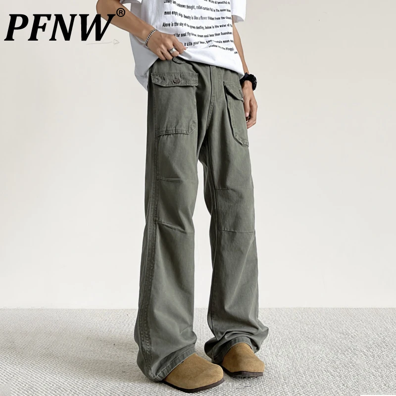 

PFNW Casual Men's Denim Pants Overalls Pocket Washed Korean Summer Trendy High Street Personalized Trousers Solid Color 28W3432