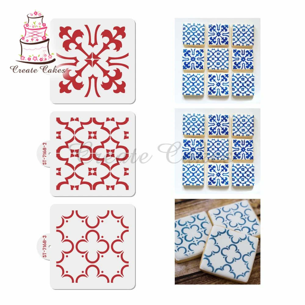 3pcs/set Pattern Stencil for Cookie Decorating Tools Cake Lace Stencils Cake Decorating Fondant Holly Cookie Stencils