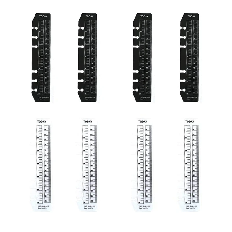 8Pack Plastic Measuring Ruler Quick Page Finder Page Marker Pouch PVC Bookmark Ruler For 6-Hole Binder Notebook(A5 )