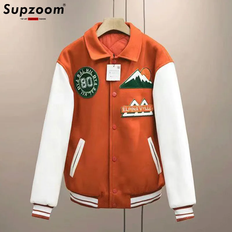 

Supzoom Top Fashion New Arrival Casual Thick Turn-down Collar Embroidery Autumn And Winter Baseball Trend Loose Bomber Jacket