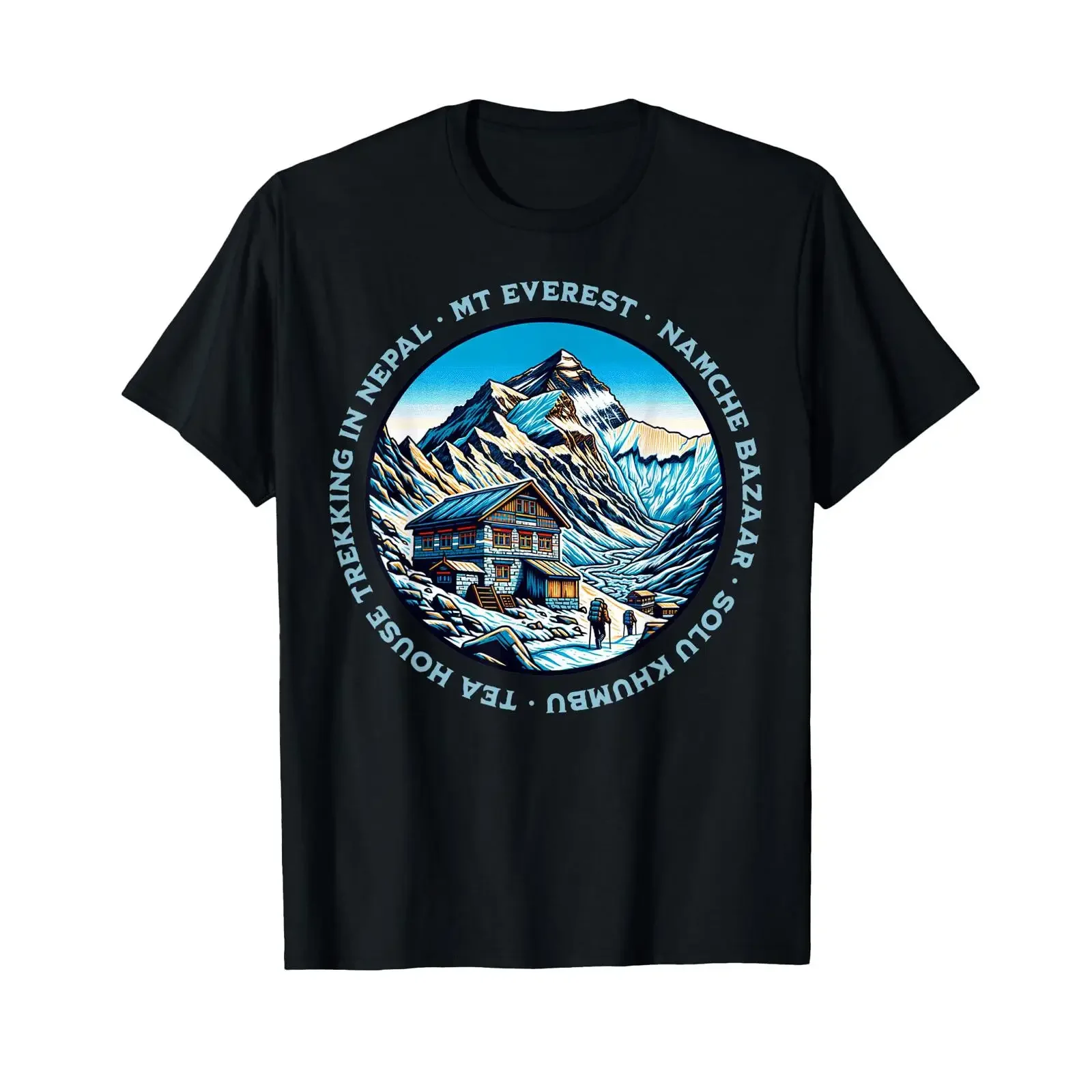 Mt Everest Namche Bazaar Tea House Trekking Nepal Hiking T Shirt vintage Washed fashion Breathable designer clothes graphic
