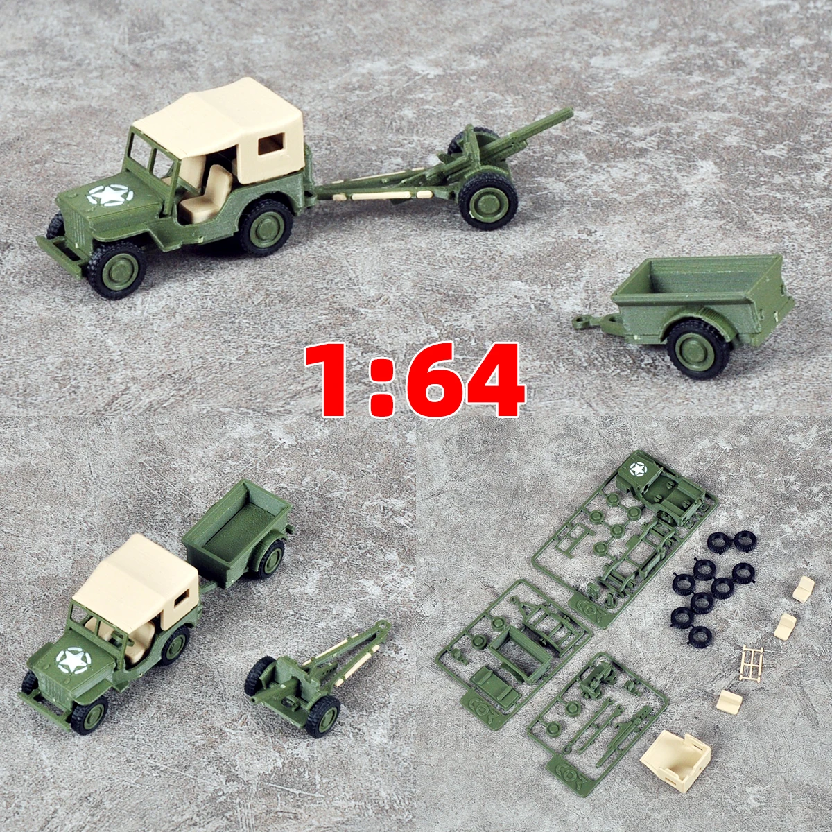

Assembly Scale Set Static plastic model kit General—PurposeCar SUV off-road vehicle car artillery 1/64