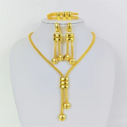 ESALE Long Drop Chain Earring Necklace Bracelet Set Gold Color Dubai women Jewelry Set Africa Wedding Fashion Jewelry