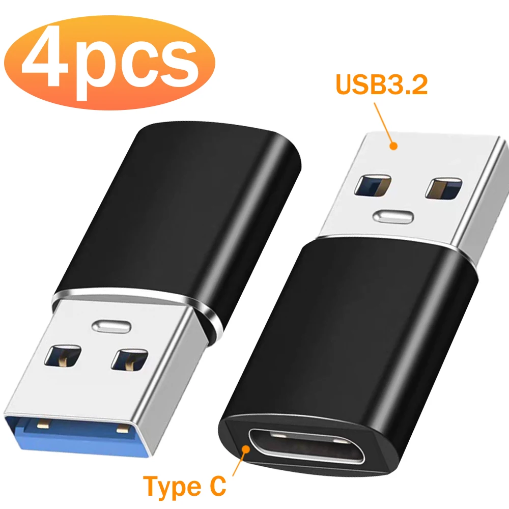 4-1PACK USB 3.2 pánský na typ C ženské převodníky OTG nabíječka kabel USB typ C adaptéry vhod pro iPhone Carplay počítač