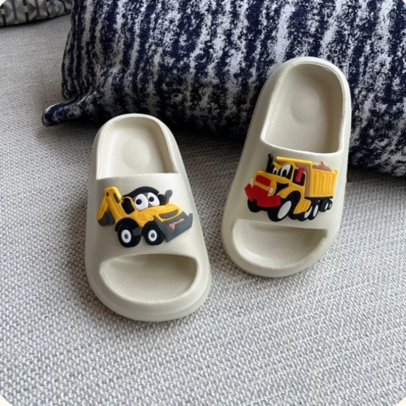 Unisex Kids' Cartoon Excavator Tank EVA Slippers Soft Sole Indoor Non Slip Bath Safe Parent Child Matching Sandals