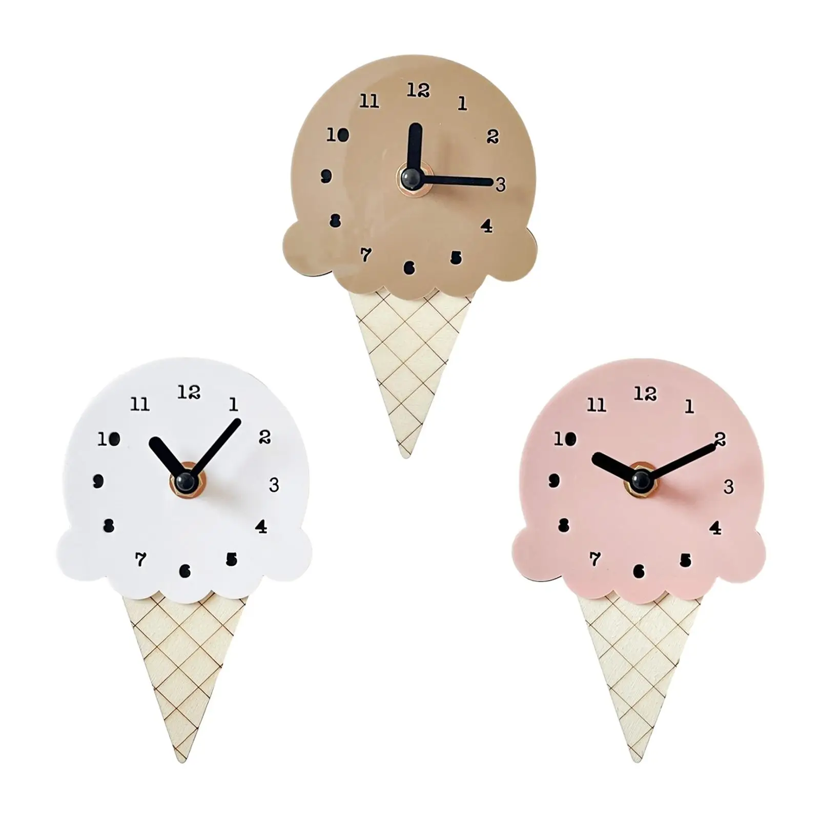 Mini Wall Clock Ice Cream Bedroom Clock Decorative Basswood Nordic Decoration Hanging Clock Silent Clock for Office Kids Room