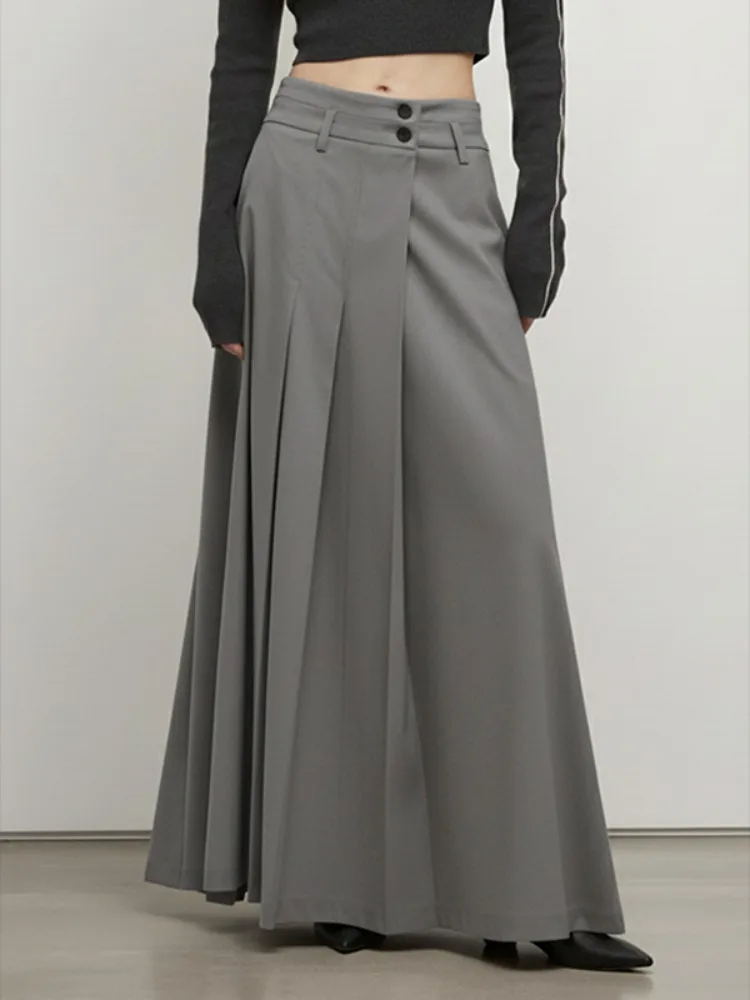 

Женская серая юбка макси Missuoo с высокой талией, двойными пуговицами, плиссированная, с широкими штанинами, новая коллекция 2026, минималистичная, А-силуэт, для повседневной носки