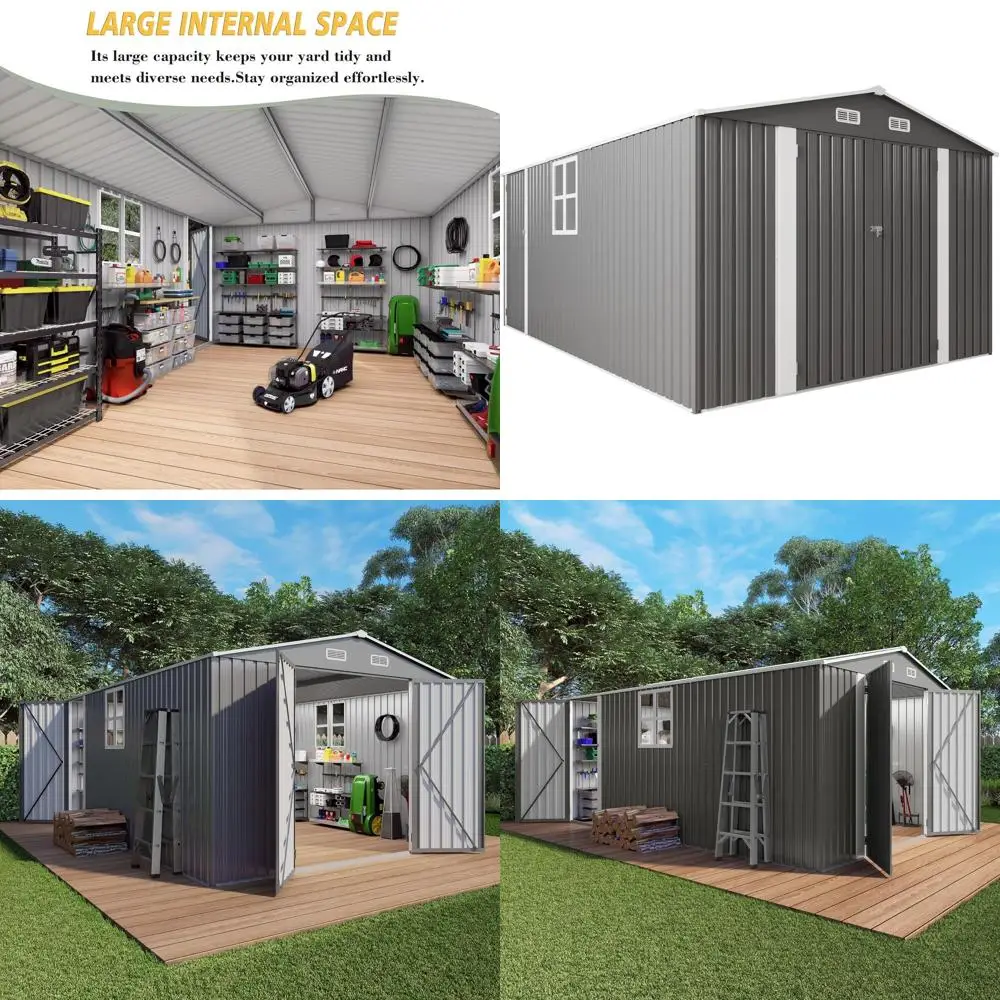 

Galvanized Steel Outdoor Shed, 10x14x6.7T, Lockable Door & Window, Weatherproof Garden Storage for Tools, Patio, Lawn (Grey)