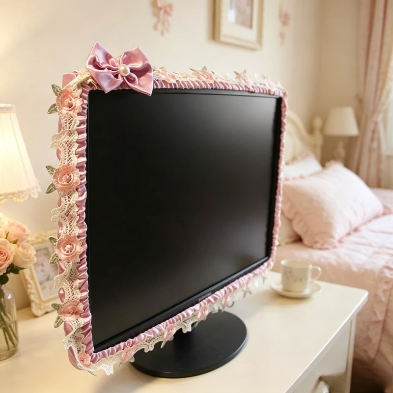 17 To 30 Inch Dust Cover Lace Fabric  Flip Style Elastic Edge TV Monitor Screen Protector Household Home Decor Accessory