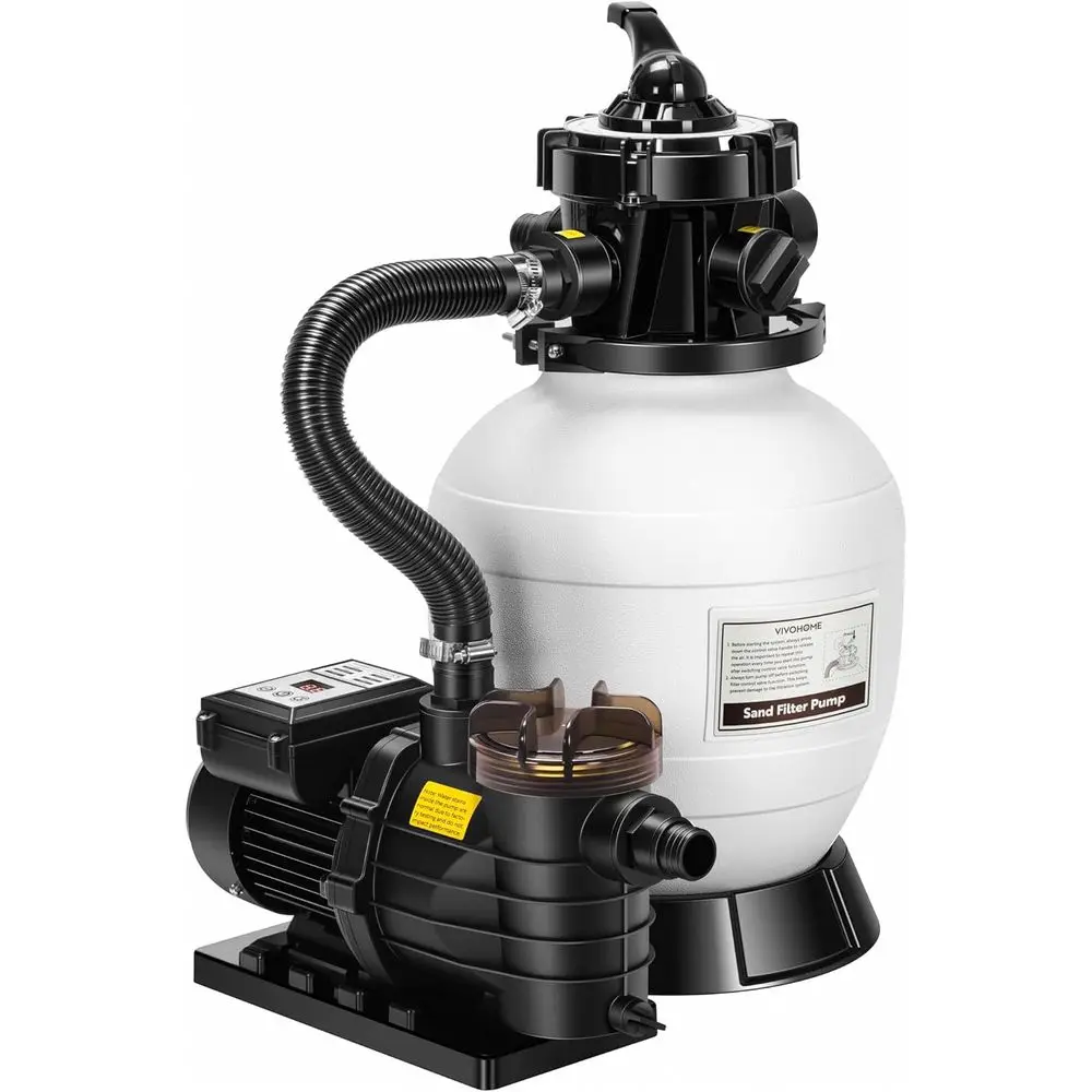 

High-Flow 2087 GPH Sand Filter Pump with Timer for In-Ground Pools up to 10,000 Gallons, 7-Way, 28.7-Pound Sand Capacity