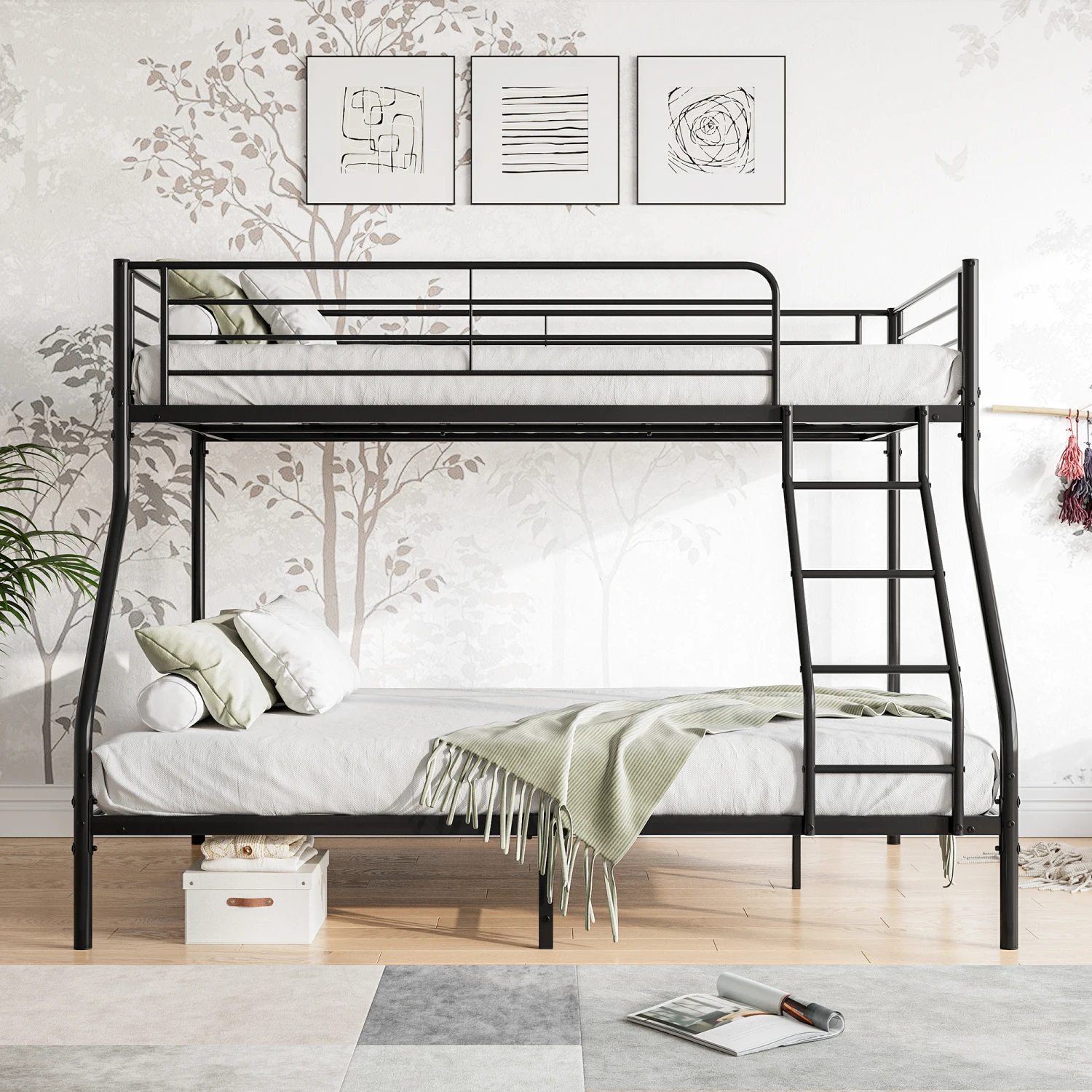 

Heavy Duty Twin-Over-Full Metal Bunk Bed, Easy Assembly with Enhanced Upper-Level Guardrail, Black