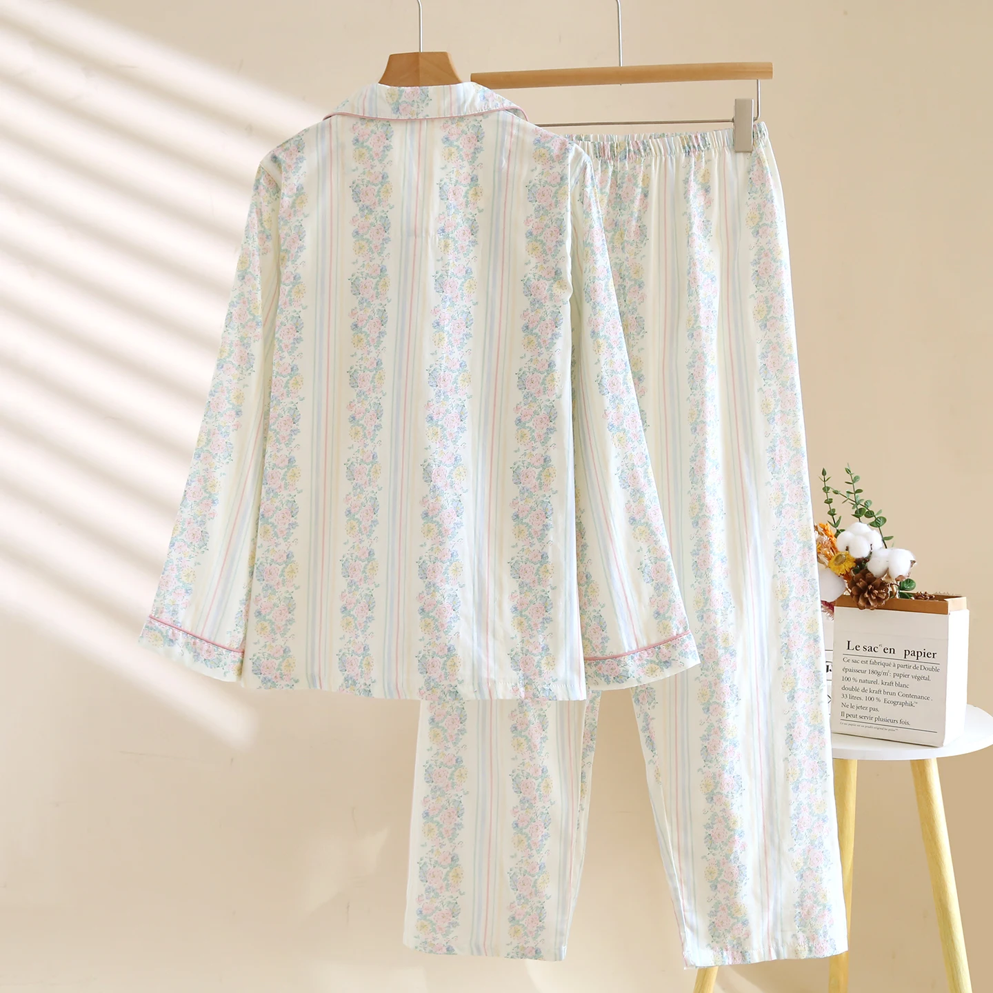 Women‘s 2-Piece Pajama Set - Japanese Style Double Gauze Sleepwear, 100% Cotton Long Sleeve Button-Down & Relaxed Fit, Breathabl