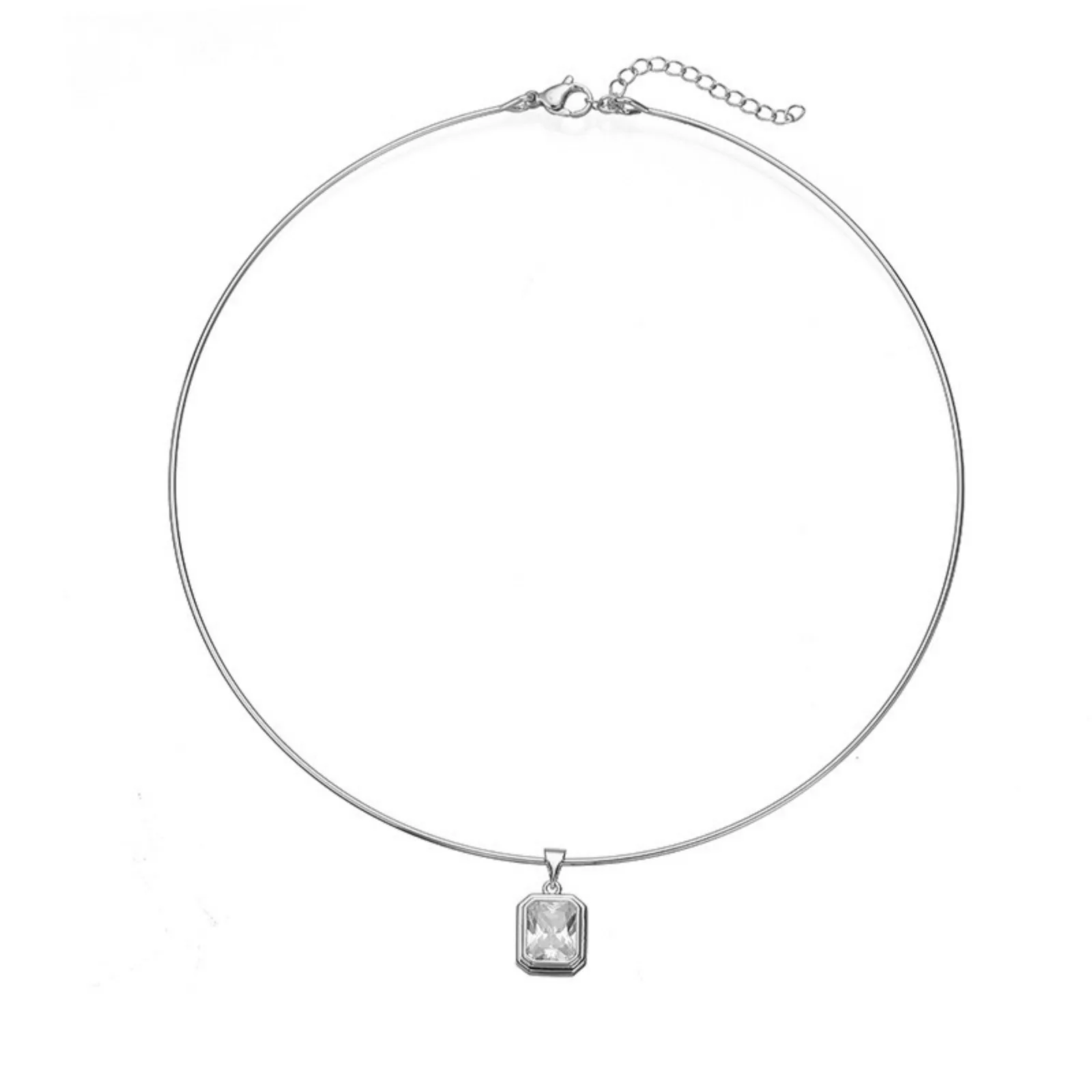 Großhandel Geometrischer Messing-Halsring mit klaren Strasssteinen, Edelstahl, stilvolles Geschenk-Schmuckstück für Damen, 1 Stück – Detail 8