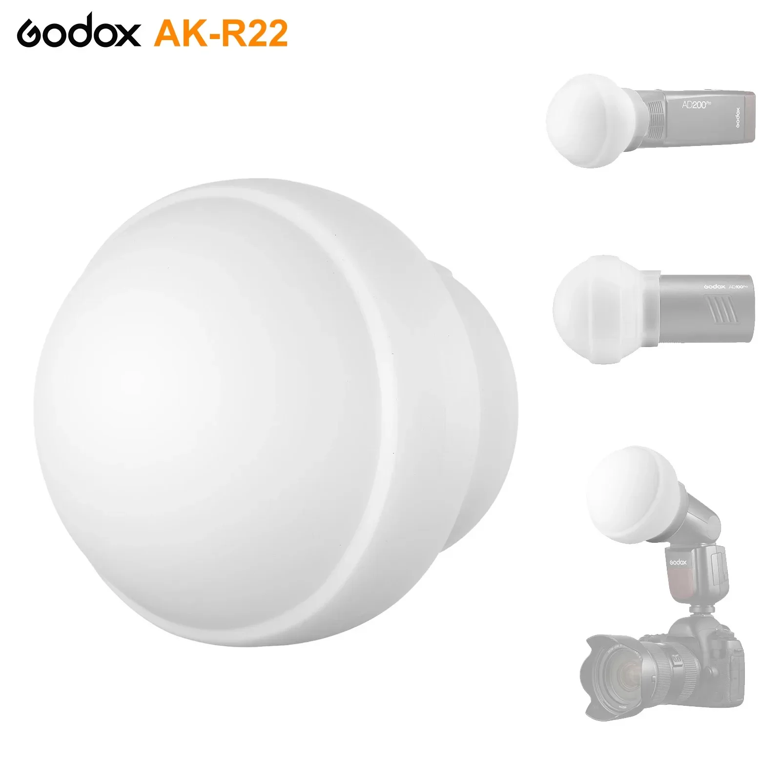 

Godox AK-R22 Diffuser Dome Collapsible Silicone Photography for V1 Series Flashes AD100PRO AD200PRO (with H200R) Photography