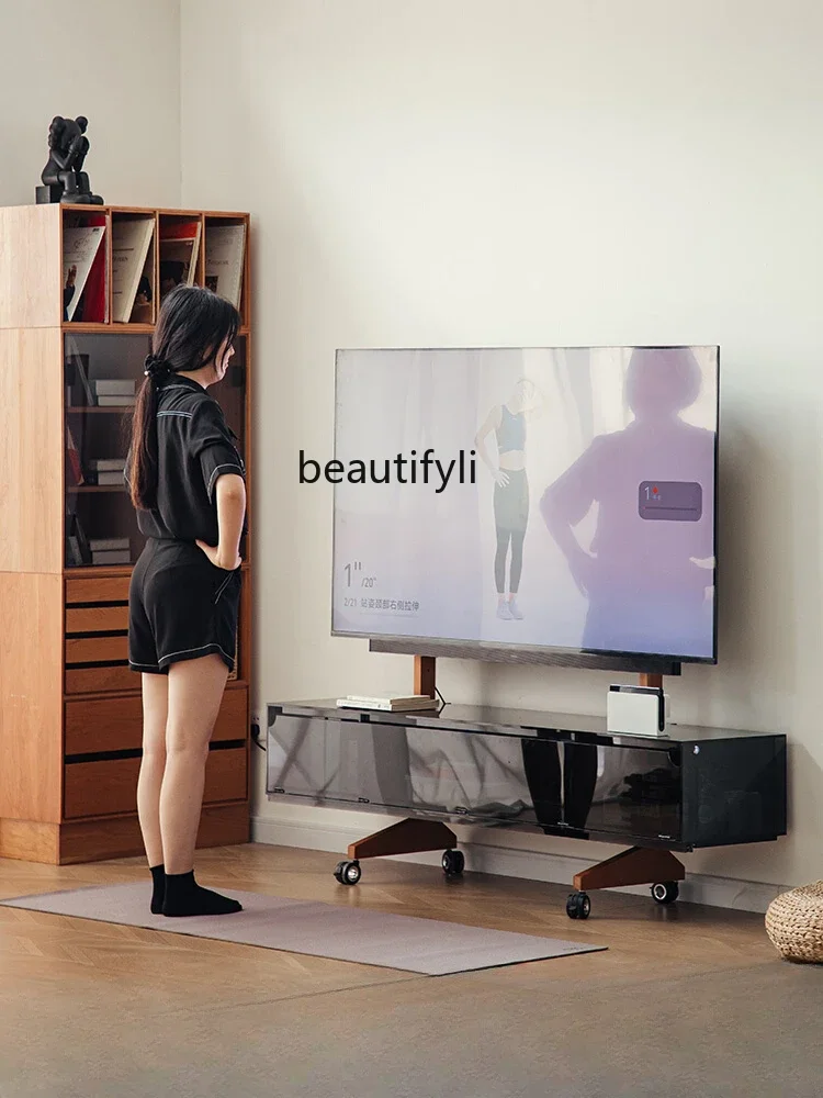 

ss7304 Gray Square Mobile TV Cabinet Modern Minimalist Portable TV Cabinet Cherrywood TV Rack
