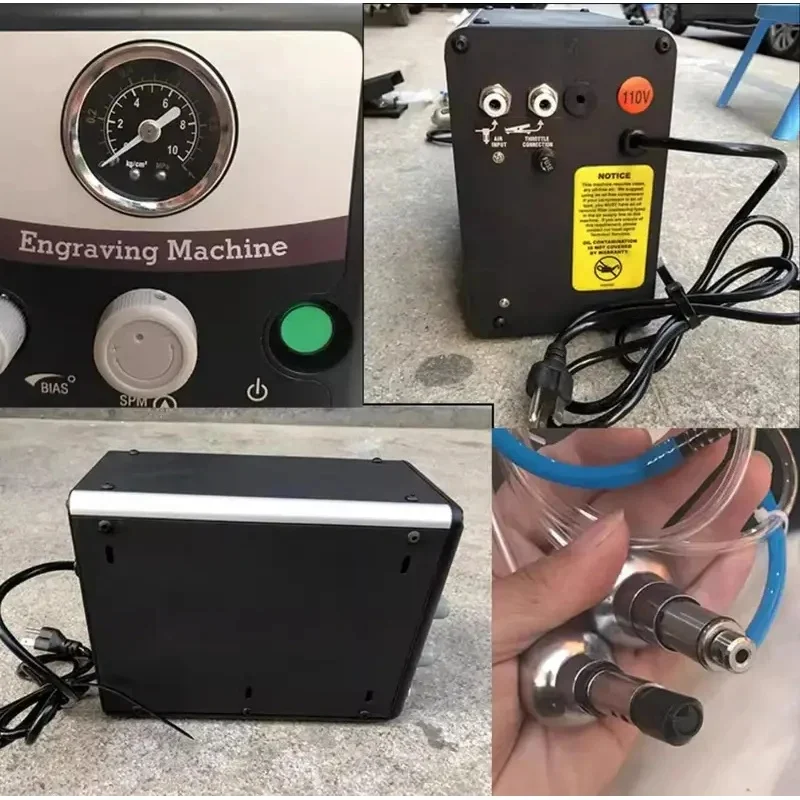 Double Headed Pneumatic Jewelry Engraver Handpiece 1-500r/min No Load Speed Diamond Jewelry Craft Wrought Iron Engraving Tool