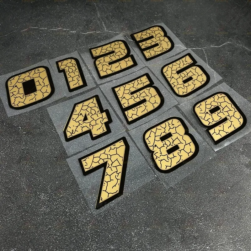 

2Pcs/Set Matte Gold Crack Effect Motorcycle Number Stickers - Waterproof Vinyl Decals for Scooter, Helmet & Bike Universal Decor