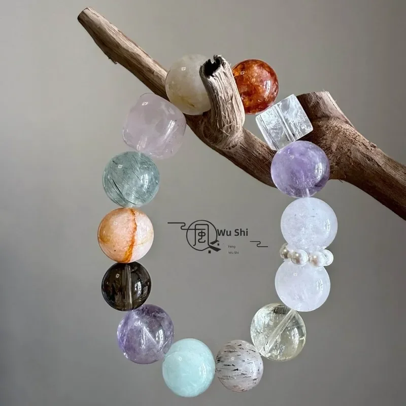[Smoke Willow Painting Bridge] Natural Crystal Bracelet Dopamine Amethyst Aquamarine Transshipment Lucky Original Bracelet