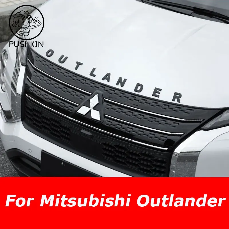 Para mitsubishi outlander 2013-2021 2022 2023 2024 capô dianteiro do carro adesivo 3d logotipo automático carta remendo abs fibra de carbono com fita 3m