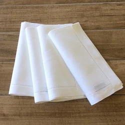 6 Pieces White Napkins Hemstitched Cocktail Napkin For Party Wedding Table Cloth Linen Napkins Fabric Cotton Dinner Napkin
