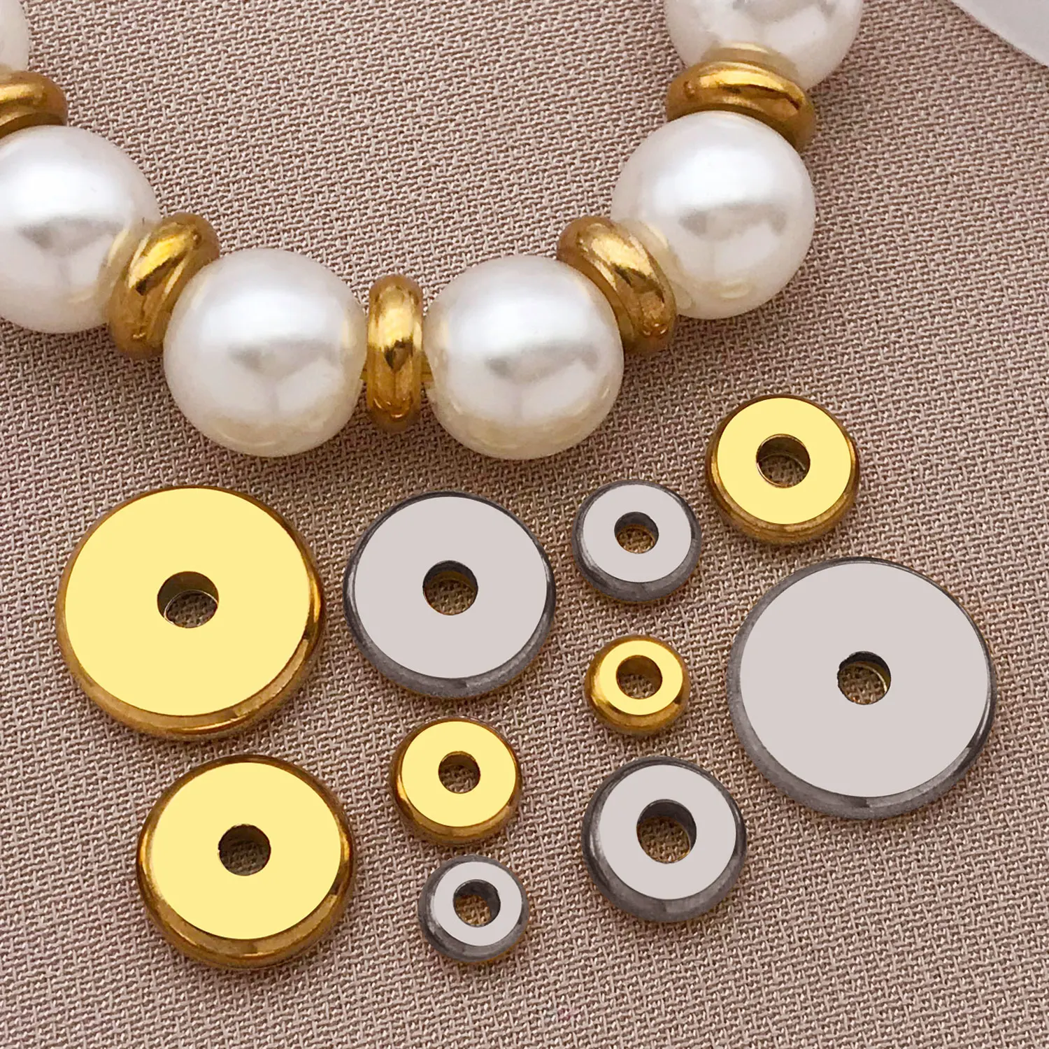 20개/세트 변색 없는 스테인리스 스틸 비즈 플랫 라운드 스페이서 비즈 골드 컬러 비즈 DIY 팔찌 쥬얼리 제작 액세서리