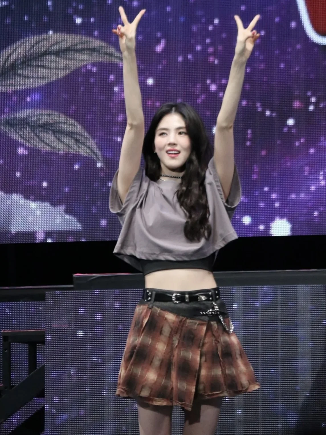 

Authentic Noxiao La Tie Dye Patchwork Plaid Skirt Pants 2025 Autumn New Arrival High Waist A-Line Korean Sle