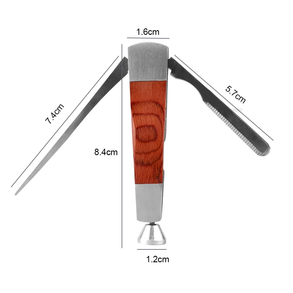 3 in 1 Red Wood Tobacco Smoking Stainless Steel Pipe Clean Tool , for pipe tobacco press rod, pipe channel and bowl cleaning