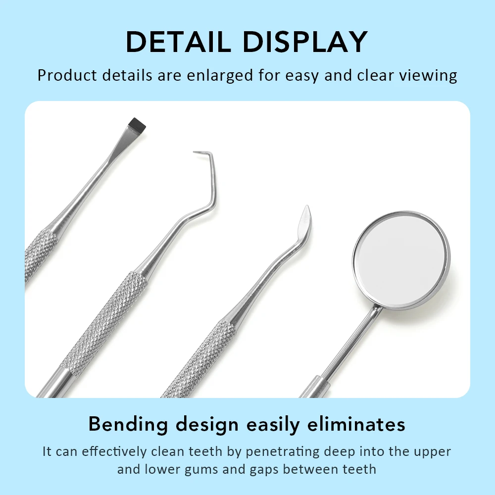 4 قطعة الفولاذ المقاوم للصدأ طبيب الأسنان أدوات الفم تنظيف الخيط إزالة الجير سهلة التنظيف ليس من السهل كسر العناية بمرآة الفم الأسنان #3