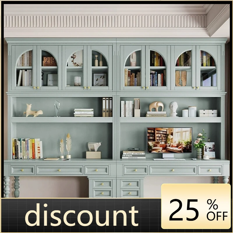 

LH solid wood desk bookshelf integrated whole wall to top household double cream style retro