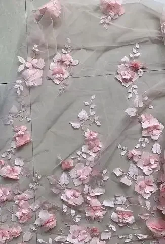 

5 Yards 3D Flower Laser Satin Fabric Flower Lace Wedding Dress DIY Accessories Handmade Decal Mesh Fabric Decoration Accessories