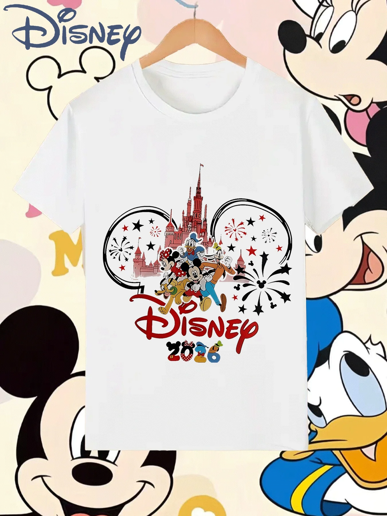 

Disney 2026 Castle and Mickey Disney повседневная футболка с короткими рукавами, свободная летняя мужская и женская свободная спортивная футболка