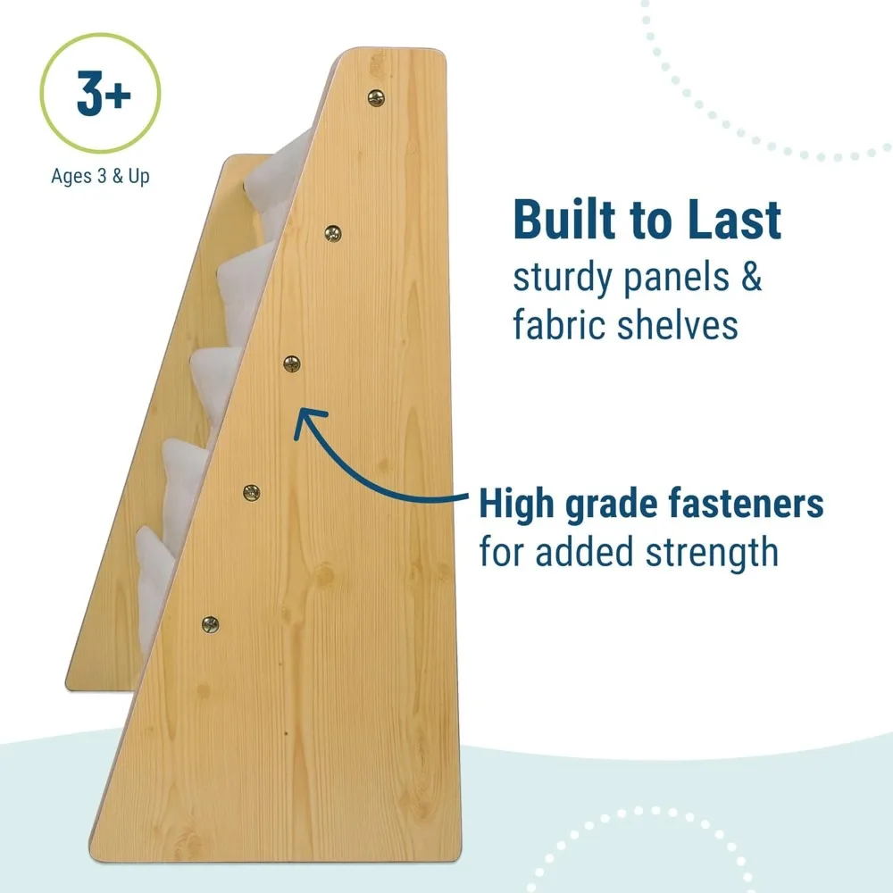 Kids Wooden Sling Bookshelf with 4 Canvas Shelves - Compact Organizer for Bedroom or Classroom