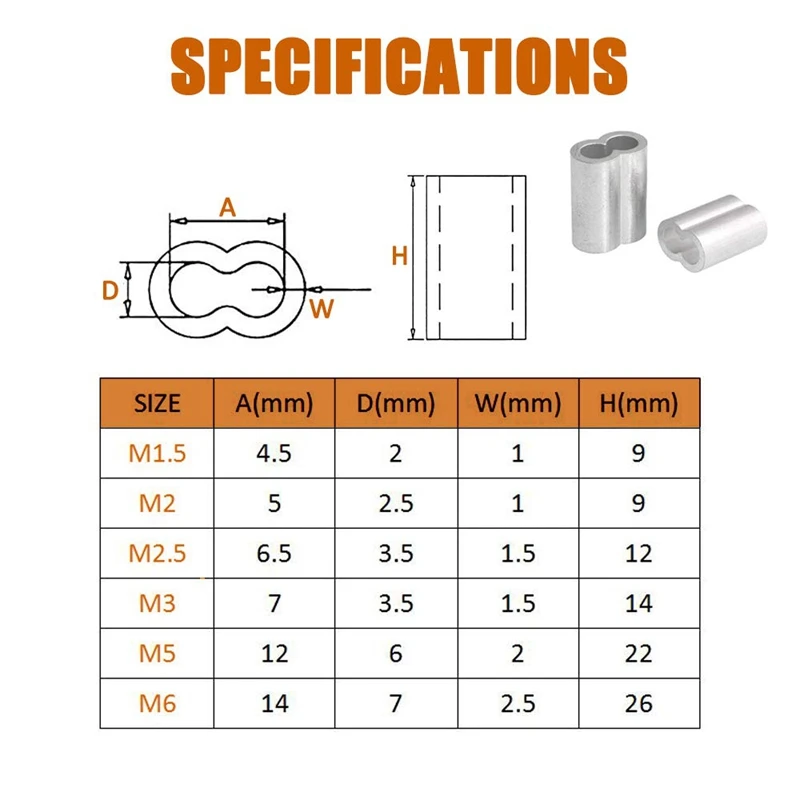 255Pcs Of 6 Sizes Crimp Ring Sleeve Double Pipe Set 1/16 Inch 5/64 Inch 3/32 Inch 1/8 Inch 3/16 Inch 1/4 Inch 1/4 Inch