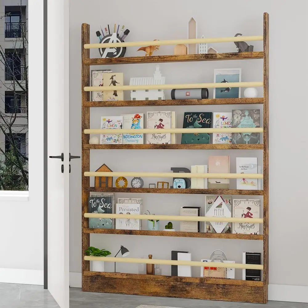 

6-Tier Door-Mounted Bookshelf - Kids' Storage for Books, Bedroom, Living Room, and Home Office