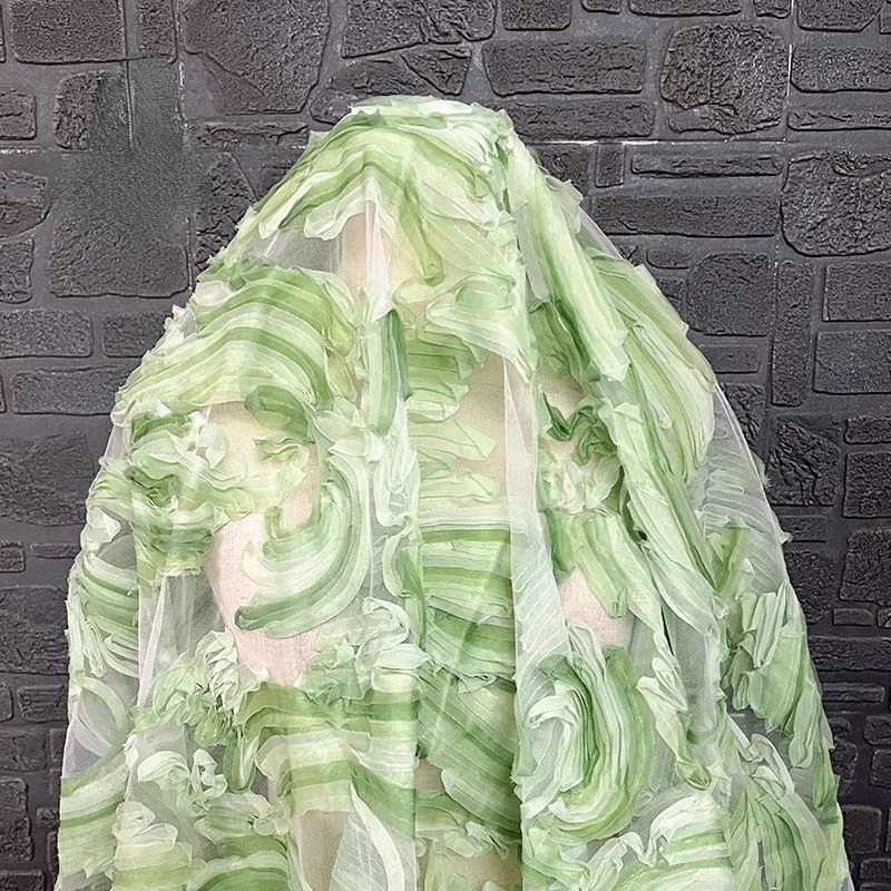 

Green Creative Pattern Mesh Fabric Heavy Texture Jacquard Embroidery Hanfu Dress Clothing Designer Fabric