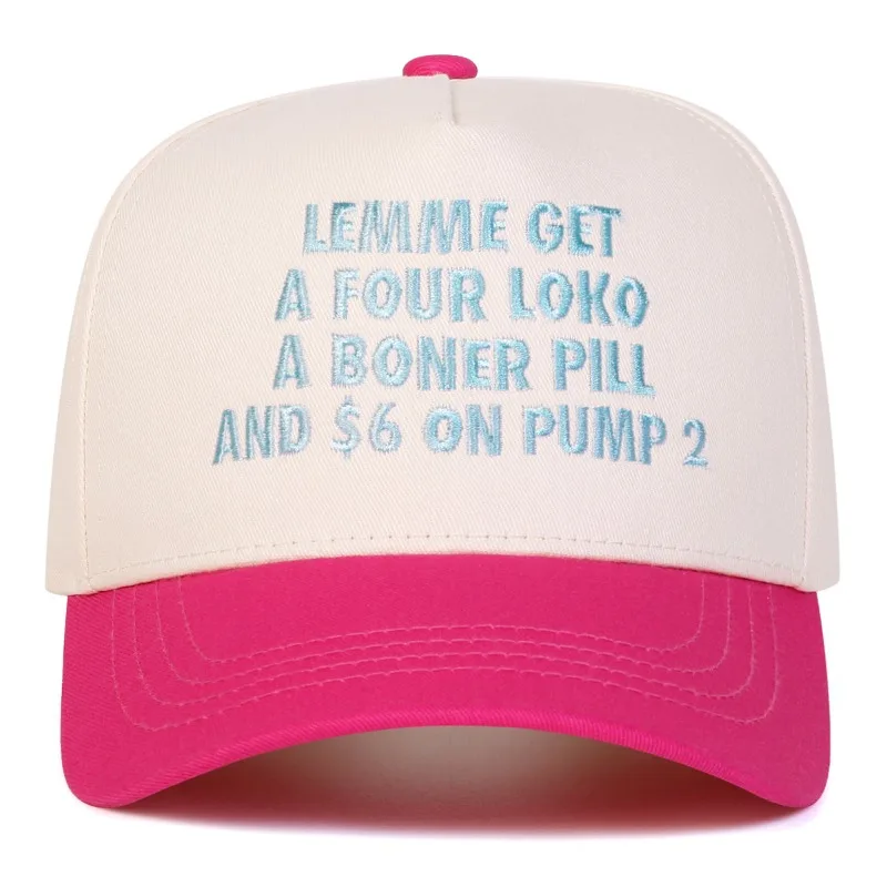 Lemme Get A Four Loko Funny Letter Embroidery Baseball Cap Two Tone Spliced Curved Brim Dad Hat Adjustable Casual Party Sun Hat