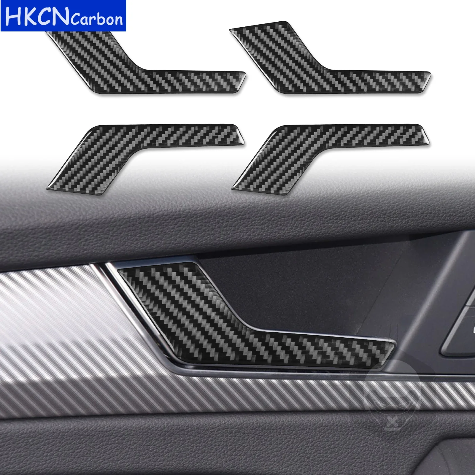 For Audi Q5L 2018—2023 Real Carbon Fiber Door Inner Puller Panel Cover Trim Sticker Interior Decoration Car Accessories